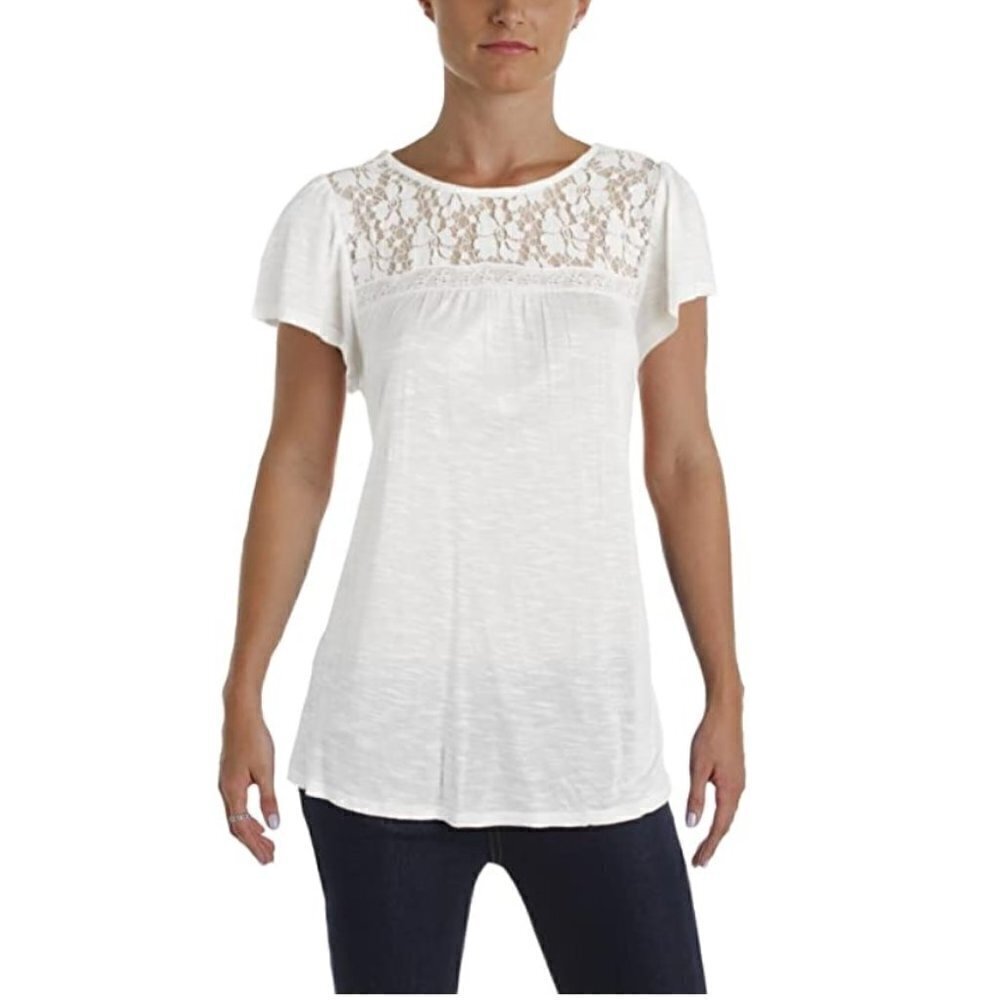 Denim & Supply Womens Ivory Slub Lace-Up Blouse L